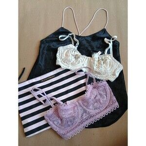 Victoria's Secret Bra Cami Bag Lot 32C Lace Balconet Push Up Very Sexy Dream